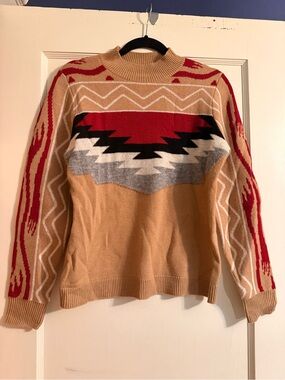 Hannah Rose Tan and Red Striped Knit Pullover